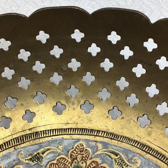 Cloisonné Decorative Floral Filigree Solid Brass Bowl - Picture 6 of 15